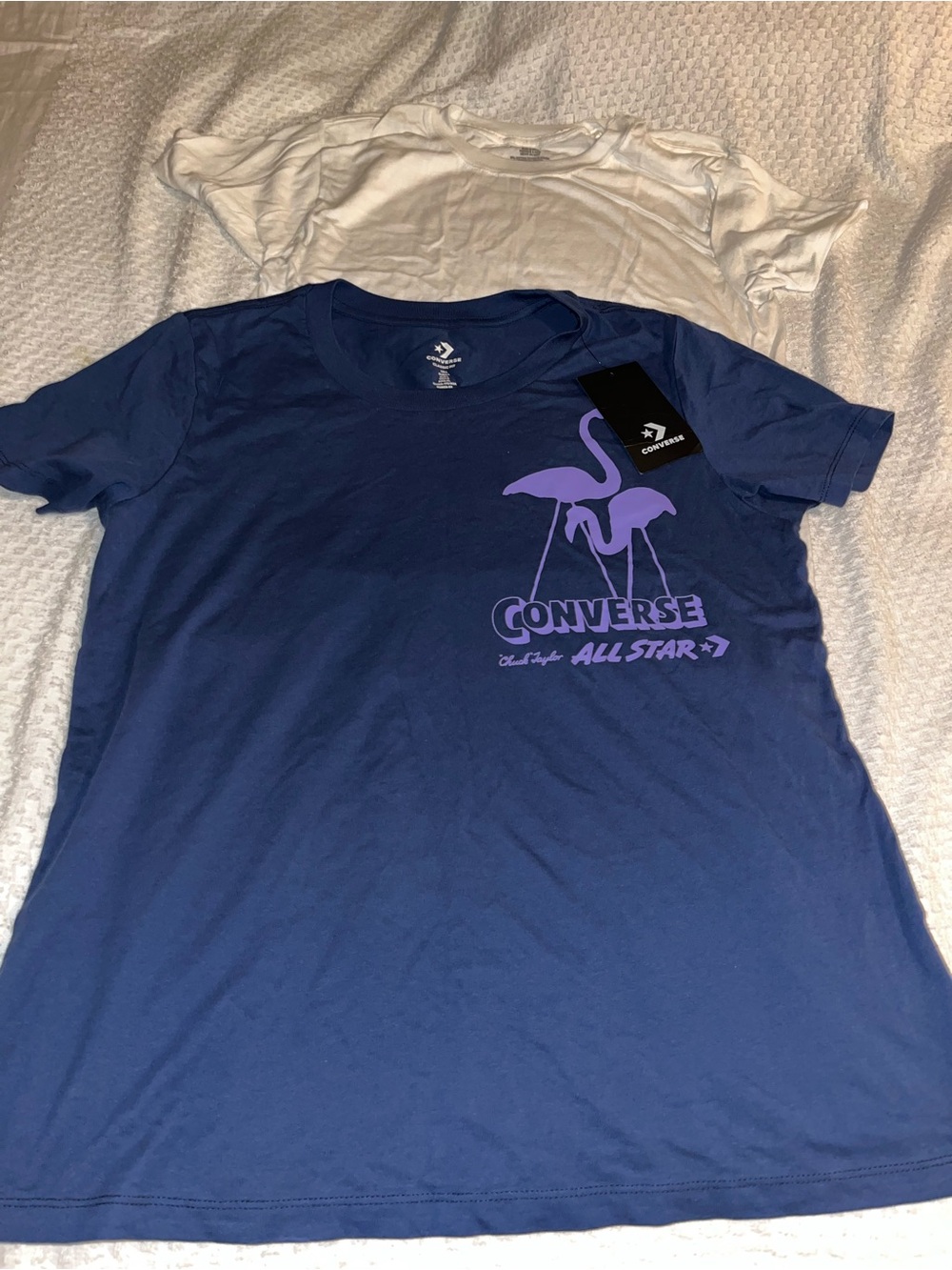 Converse Women's Navy Blue Tee with Purple Flamingo Graphic
